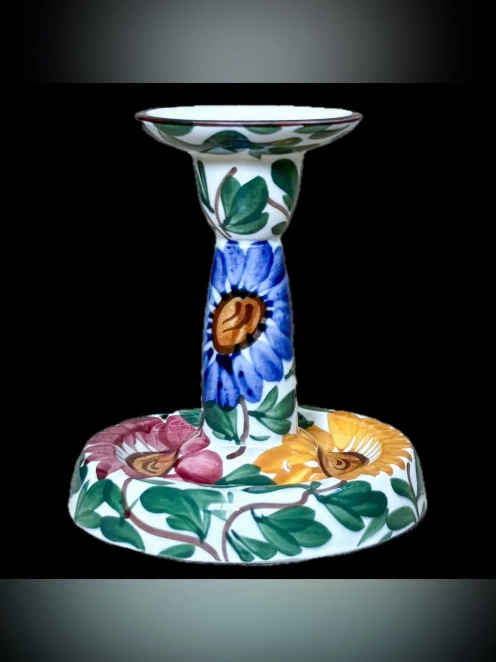 Vintage SMF Schramberger Germany Hand Painted Floral Chamberstick Candle Holder